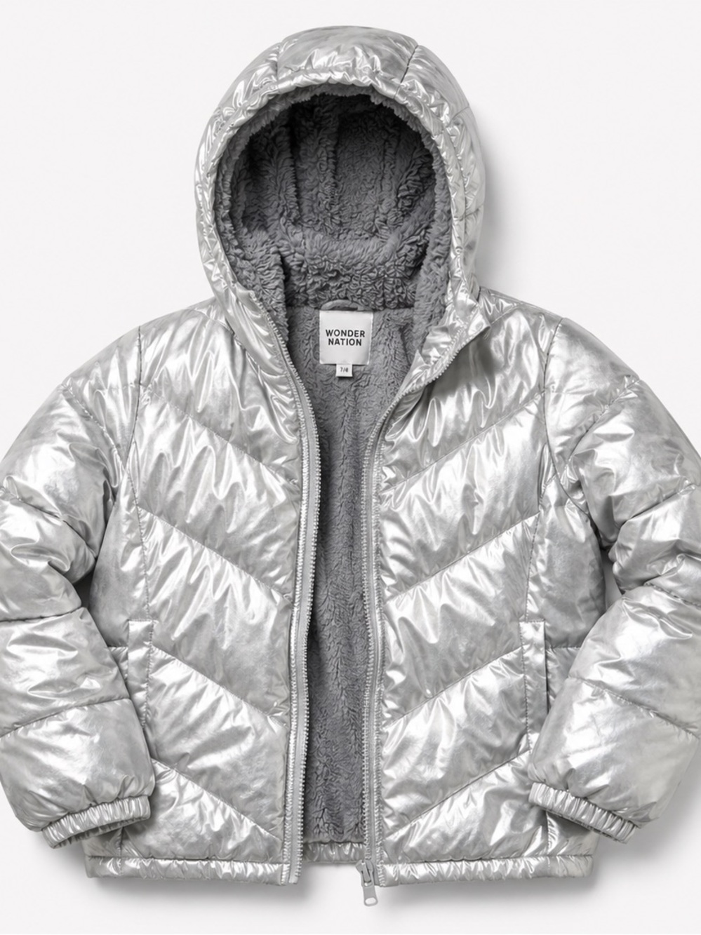 Wonder Nation Silver Kids Puffer coat size‎ 7/8